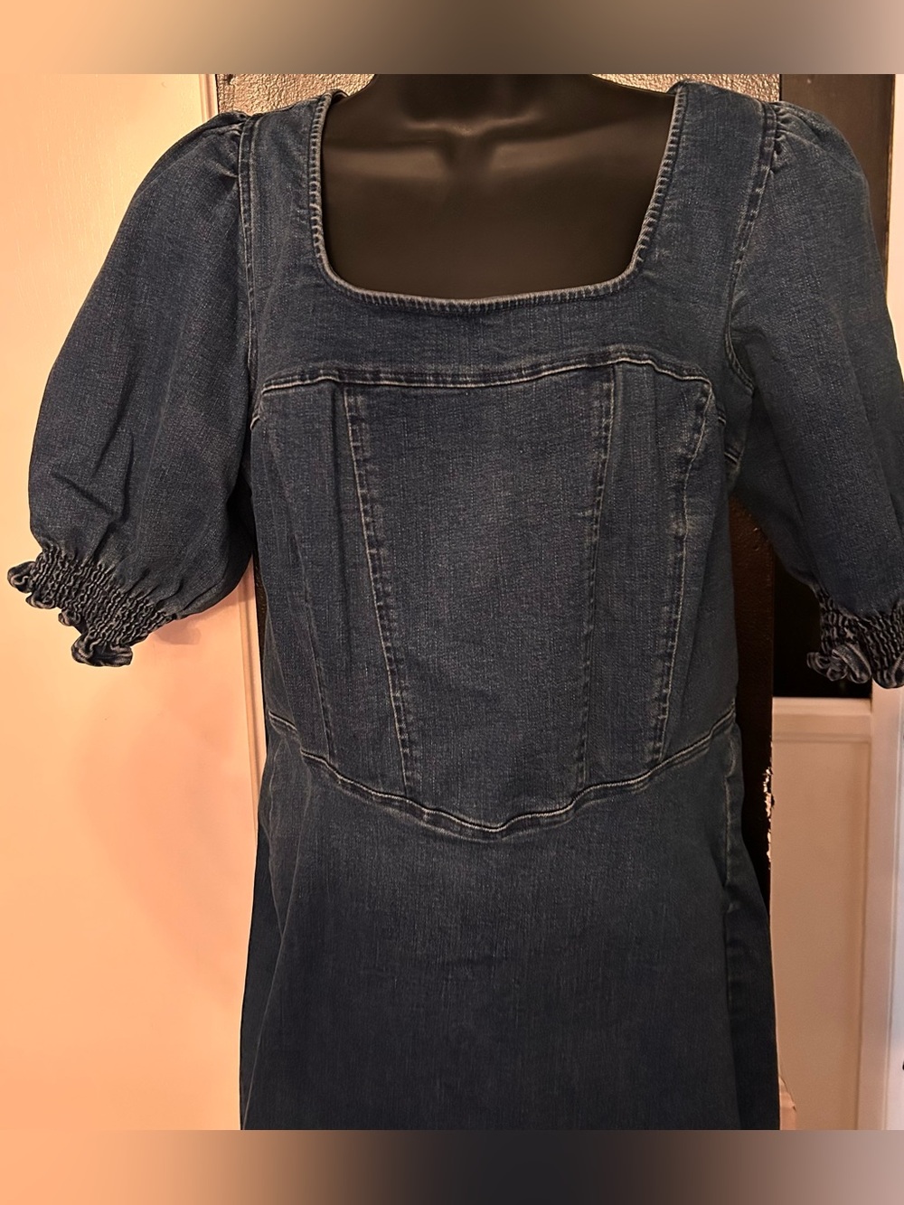 Betsey Johnson Denim Square-Neck Puff Sleeve Dress - Blue - Picture 2 of 9